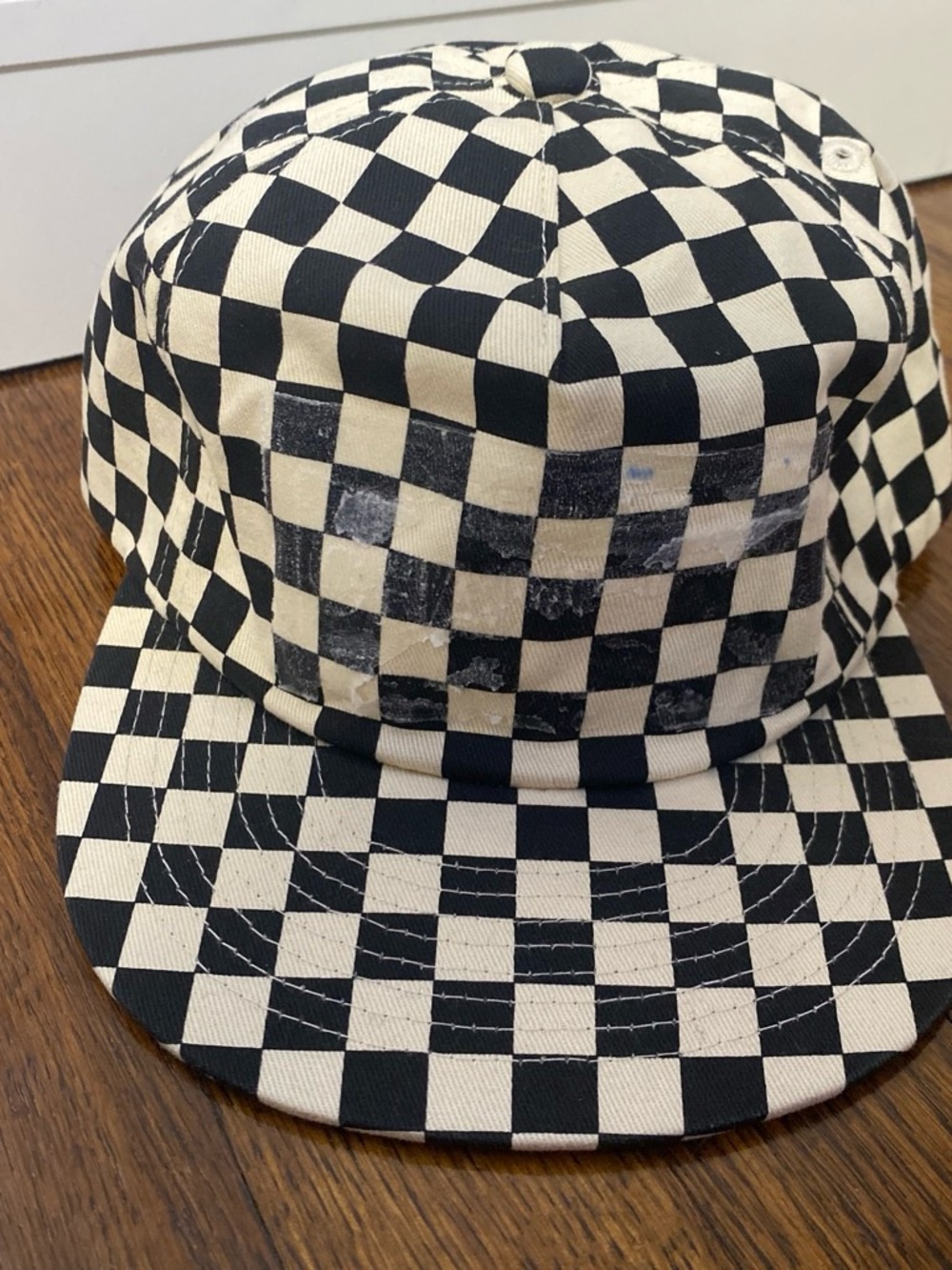 Checkerboard Black & Cream Flat Brim Cap